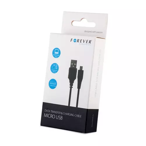 Forever Kábel: micro USB fekete adatkábel 3m