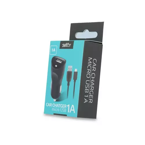 Setty Autós töltő - fekete szivartöltőfej 1A + fekete micro usb kábel