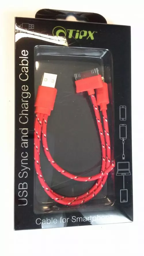 Kábel: TiPX 3in1 micro usb iPhone készülékhez piros szövet adatkábel