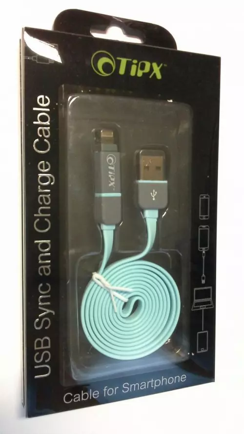 Adatkábel: TiPX 2in1 - Lightning - MicroUSB / USB világoskék adatkábel, 2,1A