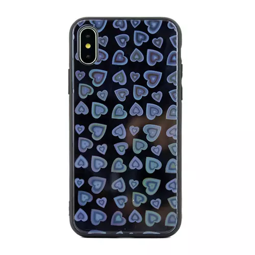 Samsung J4+ (J4 Plus) 2018 Telefontok - Szívecskés fekete edzett üvegtok