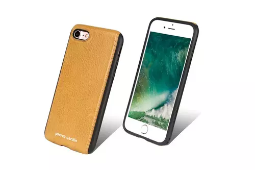 IPhone 7 / 8 / SE 2020 telefontok - Pierre Cardin Bőr / Szilikon Tok Sárga (8719273129494)
