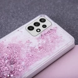 Samsung Galaxy A53 5G Telefontok - folyékony pink csillámos, átlátszó hátlap tok-2