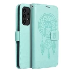 Samsung Galaxy A53 5G Telefontok - MEZZO bagoly mintás zöld mágneses szilikon keretes könyvtok-1