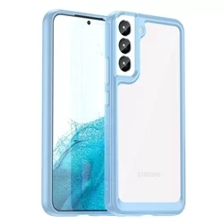 Samsung Galaxy S23 Telefontok - átlátszó hátlap tok, kék szilikon kerettel-1