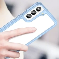 Samsung Galaxy S23 Telefontok - átlátszó hátlap tok, kék szilikon kerettel-3