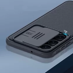 Samsung Galaxy S23 Telefontok - Nillkin csúsztatható kameravédős fekete hátlap tok-2