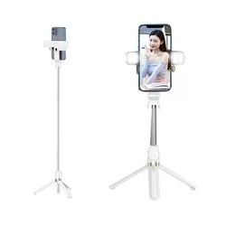 STAND XT-06S Selfie bot - fehér, bluetooth távirányítós, tripoddá alakítható selfie bot LED világítással-4