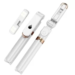 STAND XT-06S Selfie bot - fehér, bluetooth távirányítós, tripoddá alakítható selfie bot LED világítással-5