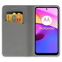Motorola Moto E20 Telefontok - arany mágneses szilikon keretes könyvtok-1