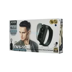 Remax TWS-15 Headset - kék bluetooth headset, töltő tokkal csukló karpánttal-3