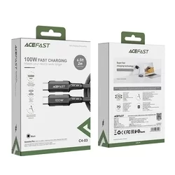 ACEFAST C4-03 kábel - Type-C (USB-C) / Type-C (USB-C) fekete szövet kábel, 2m, 5A-3