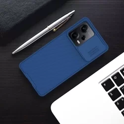 Xiaomi Poco X5 5G Telefontok - Nillkin csúsztatható kameravédős kék hátlap tok-2