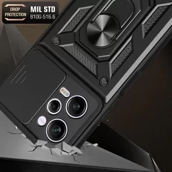 Xiaomi Redmi Note 12 Pro 5G Telefontok - Camshield - fekete szilikon tok, kitámasztó ujjgyűrűvel, csúsztatható kameravédővel-1