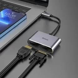 Hoco HB29 Adapter - Type-C (USB-C) / HDMI + VGA HUB porttal, 15 cm kábel-3