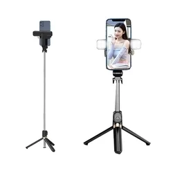 STAND XT-06S Selfie bot - fekete, bluetooth távirányítós, tripoddá alakítható selfie bot LED világítással-2