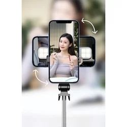 STAND XT-06S Selfie bot - fekete, bluetooth távirányítós, tripoddá alakítható selfie bot LED világítással-6
