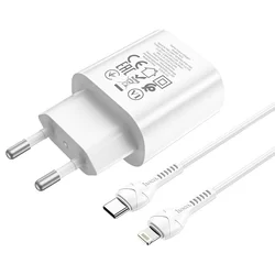 HOCO N22 Töltő - Type-C (USB-C) portos fehér hálózati gyors töltőfej 25W + Type-C (USB-C) / Lightning kábel (1m)-1