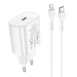 HOCO N22 Töltő - Type-C (USB-C) portos fehér hálózati gyors töltőfej 25W + Type-C (USB-C) / Lightning kábel (1m)-2