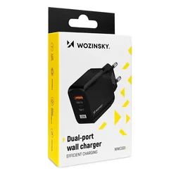 Wozinsky WC001 Telefon töltő - USB / Type-C (USB-C) portos fekete hálózati gyors töltőfej, 20W-3