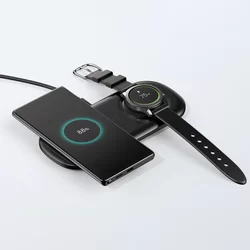 Choetech T570-S Telefon töltő - 2in1 fekete vezeték nélküli (Wireless) töltőpad - telefon és Samsung Galaxy Watch okosórákhoz-1