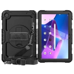 Lenovo Tab M10 Plus 10,6 coll Tablettok (3. gen, TB125FU, TB128XU) - SOLID360 ütésálló, kitámasztható, fekete tablet tok-1