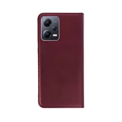 Xiaomi Redmi Note 12 5G Telefontok - Smart Magnetic burgundy szilikon keretes mágneses könyvtok-2
