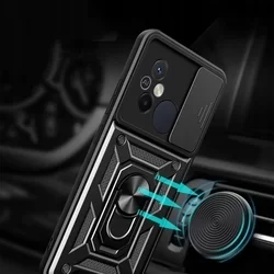 Xiaomi Redmi 12C Telefontok - Camshield - fekete szilikon tok, kitámasztó ujjgyűrűvel, csúsztatható kameravédővel-2