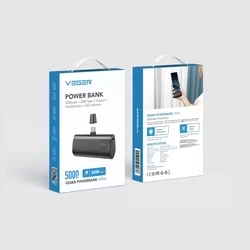 VEGER PlugOn Powerbank - fekete powerbank beépített Type-C (USB-C) csatlakozóval, 5000mAh, LED kijelzés-5