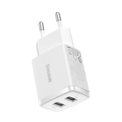 Baseus Compact Telefon töltő - 2USB portos fehér hálózati töltőfej, 10.5W-1