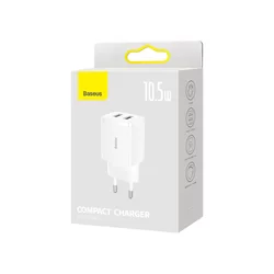 Baseus Compact Telefon töltő - 2USB portos fehér hálózati töltőfej, 10.5W-8