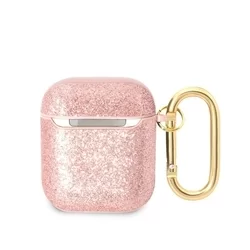 Guess Glitter - AirPods 1/2 tartó - pink csillámos, műanyag Airpods 1/2 tok-1