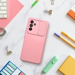 Samsung Galaxy A34 5G Telefontok - Slider csúsztatható kameravédős pink szilikon hátlap tok-5