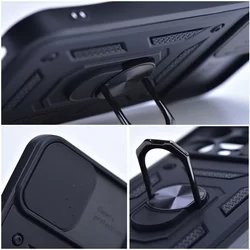 iPhone 11 Telefontok - Camshield - fekete szilikon tok, kitámasztó ujjgyűrűvel, csúsztatható kameravédővel-3
