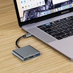 Tech-Protect V1 Adapter - HUB adapter 3in1 USB / Type-C (USB-C) / HDMI portokkal-5