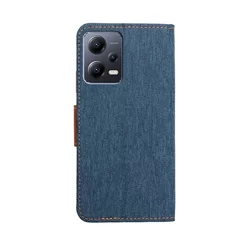 Xiaomi Redmi Note 12 Pro 5G Telefontok - Canvas kék mágneses szilikon keretes könyvtok-2