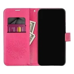 iPhone 15 Telefontok - MEZZO mandala mintás magenta mágneses szilikon keretes könyvtok-2