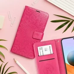 iPhone 15 Telefontok - MEZZO mandala mintás magenta mágneses szilikon keretes könyvtok-5