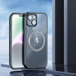 iPhone 15 Telefontok - DUX DUCIS Aimo Mag - MagSafe kompatibilis átlátszó hátlap tok, fekete kerettel-4