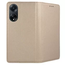 Oppo A98 Telefontok - arany mágneses szilikon keretes könyvtok-2