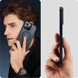 iPhone 15 Pro Max Telefontok - Tech-Protect Magmat MagSafe kompatibilis áttetsző műanyag hátlap tok, fekete szilikon kerettel-3