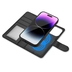 iPhone 15 Pro Telefontok - Tech- Protect Wallet - MagSafe kompatibilis fekete bőr könyvtok, ráhajtófüllel-2