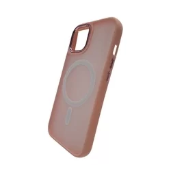 iPhone 15 Pro Max Telefontok - MagSafe kompatibilis pink áttetsző műanyag hátlap tok, pink szilikon kerettel-1