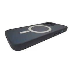 iPhone 15 Telefontok - MagSafe kompatibilis kék áttetsző műanyag hátlap tok, kék szilikon kerettel-2