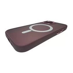 iPhone 15 Plus Telefontok - MagSafe kompatibilis burgundy áttetsző műanyag hátlap tok, burgundy szilikon kerettel-3