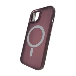 iPhone 15 Pro Max Telefontok - MagSafe kompatibilis burgundy áttetsző műanyag hátlap tok, burgundy szilikon kerettel-1
