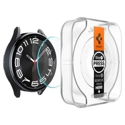 Okosóra üvegfólia - Spigen EZ FIT GLAS.tR - Samsung Galaxy Watch 6 Classic (43mm) okosórához (2db) + felhelyezést segítő-1