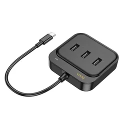 HOCO HB35 HUB Adapter - 4in1 porttal, Type-C / USB / RJ45, fekete adapter-1