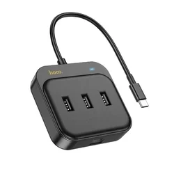 HOCO HB35 HUB Adapter - 4in1 porttal, Type-C / USB / RJ45, fekete adapter-2