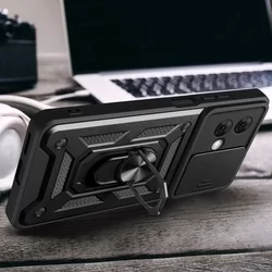 Motorola Moto G84 5G Telefontok - Camshield - fekete szilikon tok, kitámasztó ujjgyűrűvel, csúsztatható kameravédővel-4